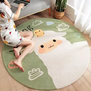 

Kids Room Round Area Rugs Cartoon Animal Faux Wool Plush Carpet Baby Crawl Mat