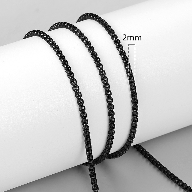3mm 5mm Black Round Box Link Chain Necklace For Men Boy Stainless Steel Chain Necklace Wholesale Dropshipping Jewelry KNM118