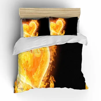 

Couple Fire Heart Black Bedding Set Bedroom Decor Lover Gift Hypoallergenic Quilt Cover 1PC Duvet Cover with Pillowcase Dropship