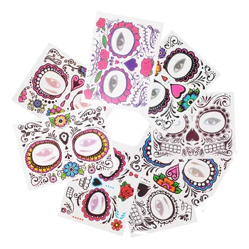 

8 Sheets Temporary Waterproof Halloween Sugar Skull Tattoos Tattoo Stickers Party Masquerade Prom Cosplay Face Tattoos