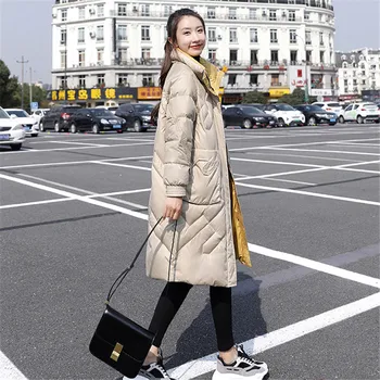 

2019 New Fashion Temperament Down Jacket Female White Duck Lightweight Loose Outerwear Mid-length Winter Warm Down Parkas YH631