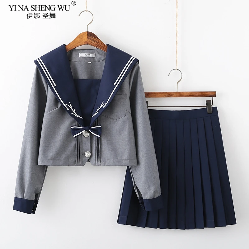 

New Dark Blue Janpanese High School JK Uniform Class College Suit Japanese Women Sailor Suits Student Fashion Girl Pleated Skirt