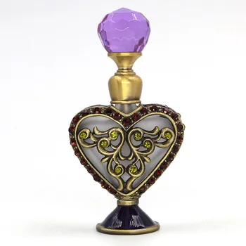 

New 5ml Vintage Crystal Heart Shape Flower Metal Empty Perfume Bottle Wedding Decor Gift