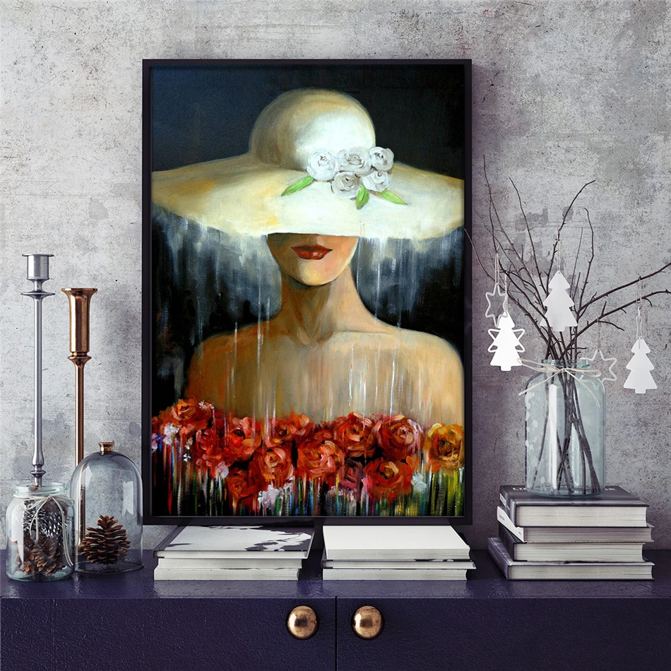 

Fuwatacchi Woman And Flower Wall Art Oil Printing Paintings Abstract Picture for Home Decor Bedroom No Fram Chemical Fiber Cloth