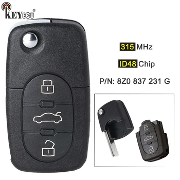 Keyforkess 315MHz ID48 P/N: 8 z0 837 231 G Flip 3 pulsanti portachiavi a distanza per Audi A4 S4 A6 S6 A8 S8 TT 2001-2005