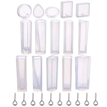 

15 Pieces Molds Silicone Pendant Mould for Jewellery DIY and 100 Pieces Eye Screw