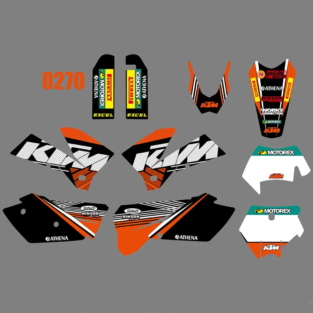 

Full Graphics Decals Stickers Kit Custom Number Name Glossy Stickers For KTM 125 200 250 300 400 450 525 540 EXC 2005 2006 2007