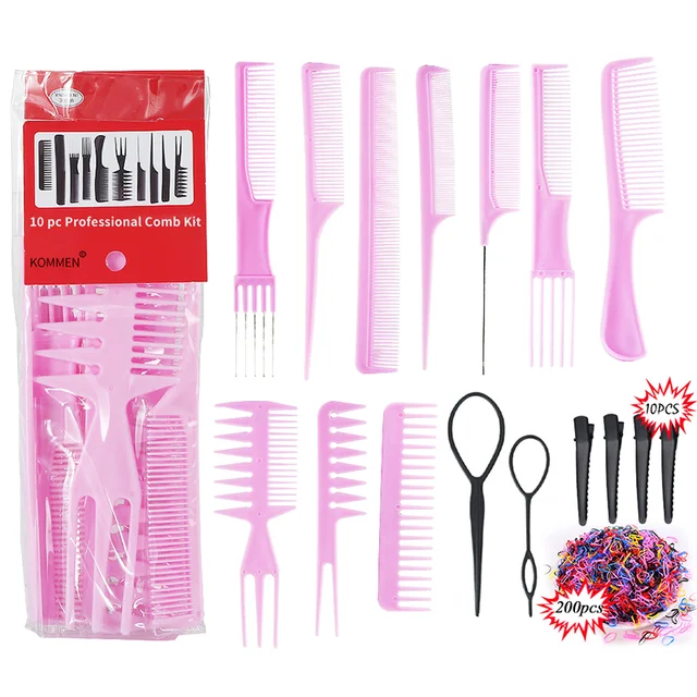 Stylist Anti-static Hairdressing Combs,Multifunctional Hair Design Hair Detangler Comb Makeup Barber Haircare Styling Tool Set A set of 22 pink