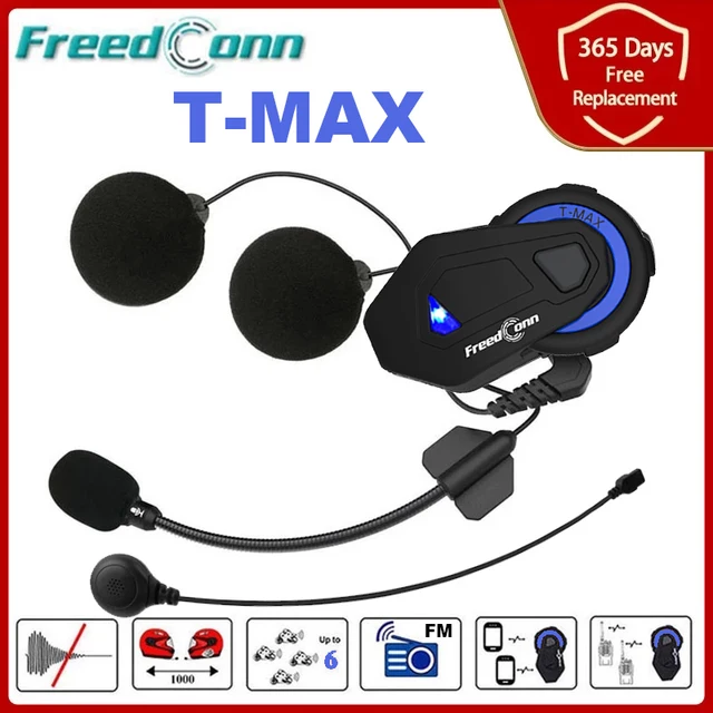 Freedconn oreillette Bluetooth pour casque de moto, appareil de communication pour 6 motocyclistes, kit mains libres portée T MAX M, système de communication en groupe, Radio FM, 1000 