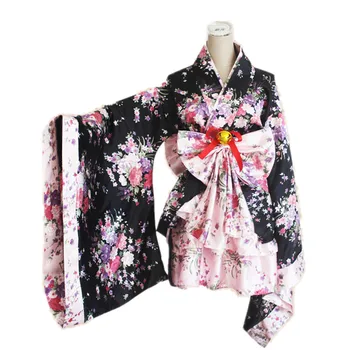 

Japanese Sakura Kimono Lolita Anime Maid Uniform Outfit Cosplay Costume Dress Party Tradition Silk Yukata Dress women