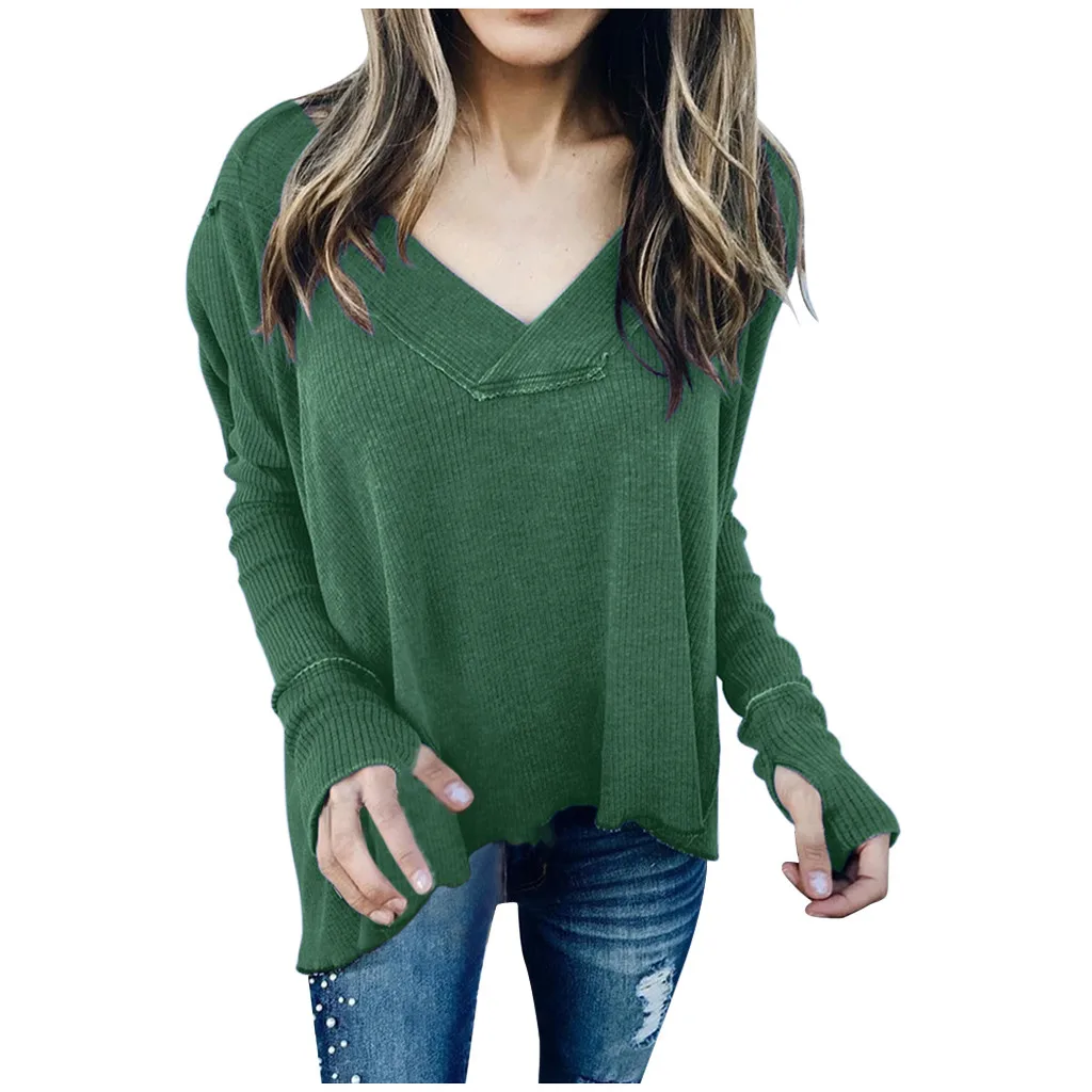 New Women Solid Color V-Neck Printed Hoodie Sweatshirt Ladie Autumn And Winter Long Sleeve Simple s |