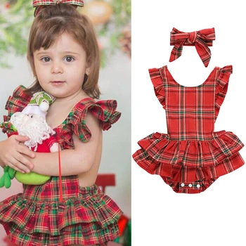 

Valentine Baby Girl Bodysuit Sleeveless Plaid Infant Bodysuit Fashion Backless Newborn Baby Girl Outfit + Headband Girl Bodysuit