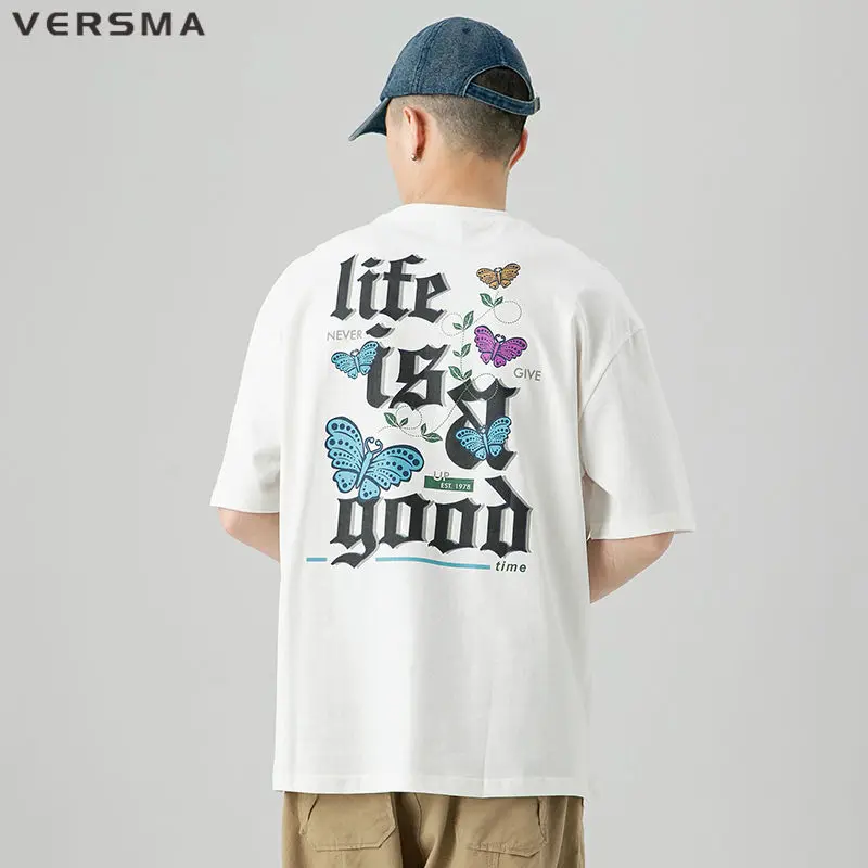 

VERSMA Korean Vintage Butterfly Printed T Shirt Men Women Japanese Ulzzang Harajuku Top Gothic Style T-shirts Male Dropshipping