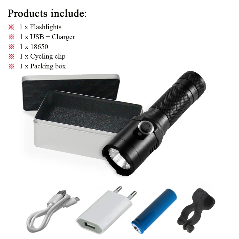 xm L2 Portable mini flashlight 18650 usb charge torch flashlight lantern led zaklamp lampe torche hand lamp with strong magnet - Испускаемый цвет: USB flashlight C-BOX