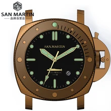 Автоматические часы San Martin для дайвинга, сапфировое стекло Cusn8, бронза, 300 м, водонепроницаемые винтажные мужские бронзовые наручные часы с кожаным ремешком, Новинка