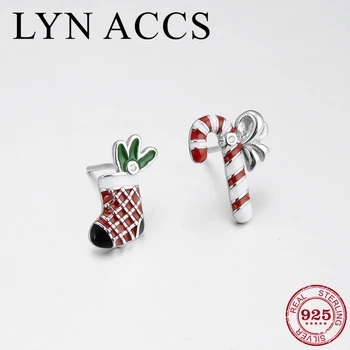 

Christmas series Funny Earrings 925 Sterling Silver socks and crutches sugar enamel DIY fine Stud Earrings luxury Design Jewelry