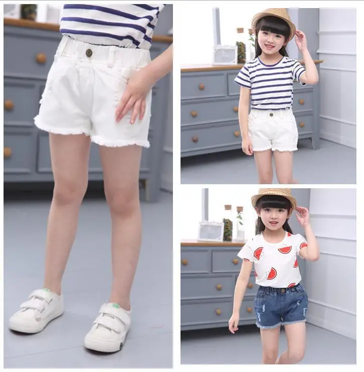 Для девочек джинсовые шорты с дырками Лето 5 6-style 8 детская одежда 9 Big Boy 10 тонкие шорты в Корейском стиле для 12 лет