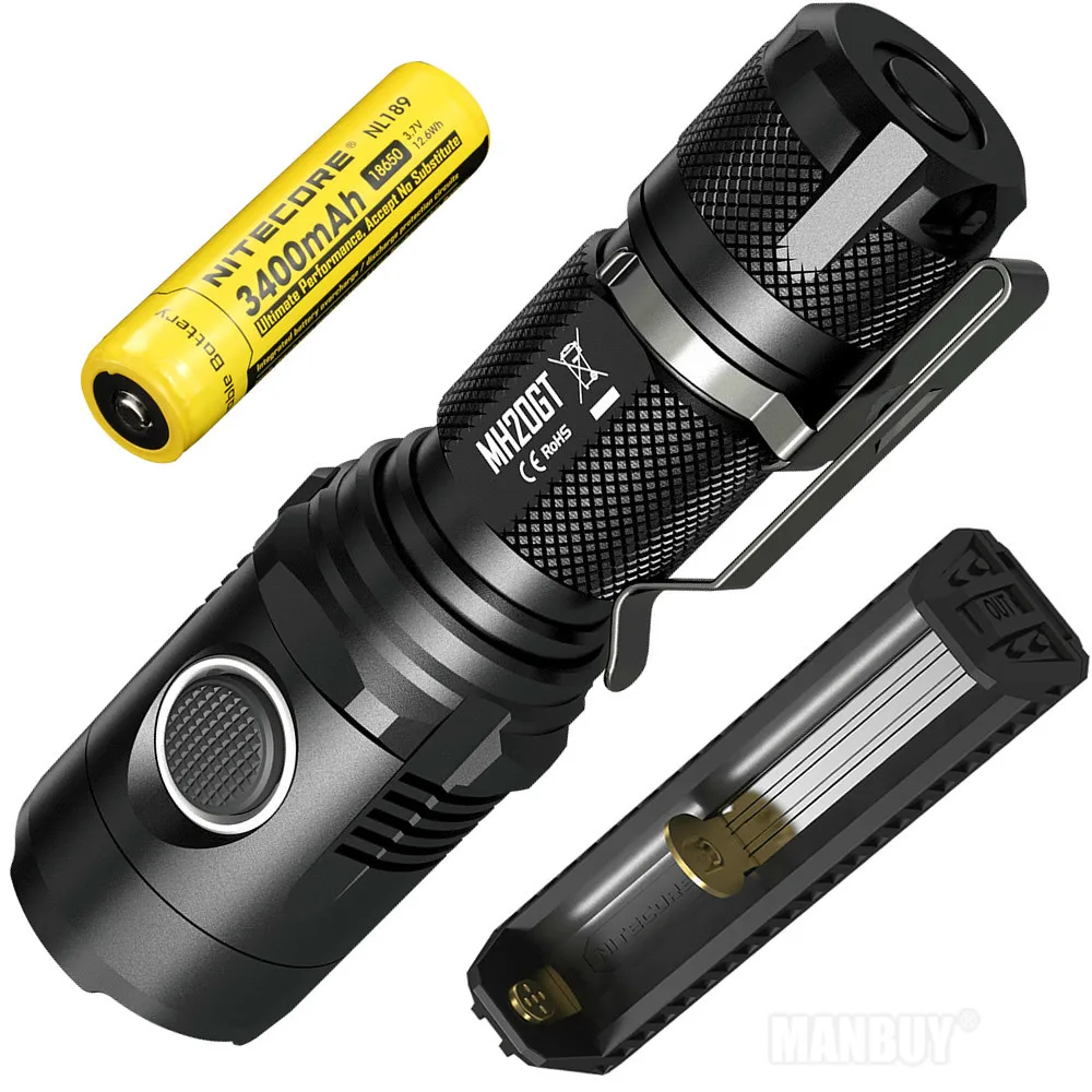 NITECORE Мини прожектор MH20GT 1000LMs USB заряжаемый фонарь + F1 зарядное устройство 18650