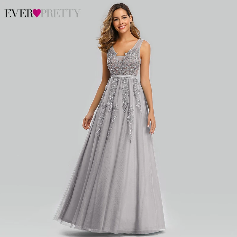 Grey Robe De Soiree Ever Pretty Lace Бисероплетение Сексуальные Длинные вечерние платья размера плюс для свадебного банкета элегантные вечерние платья длиной до пола для выпускного вечера - Цвет: Grey