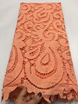 

African Peach Guipure Lace Fabric 2020 High Quality Nigerian Cord Lace Fabric France Water Soluble Lace For Wedding Dress SS7-9
