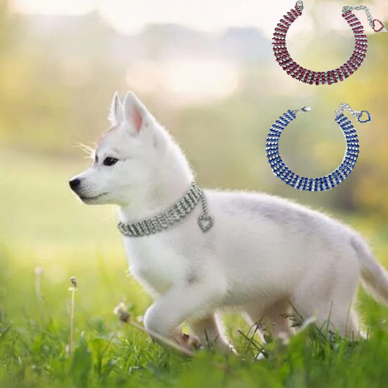 

Heart Pendant Diamond Dog Collar 3 Colors Bling Elegant Crystal Cat Collars For Small Medium Dogs Chihuahua Yorkie Dog Accessory