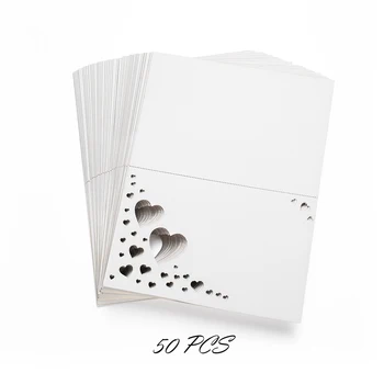 

50PCS Paper Hollow Heart Wedding Name Cards White Elegant Name Cards Place Cards Table Cards for Party Banquet Wedding Guests