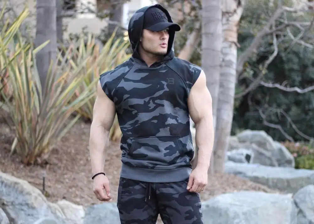

New brand summer men's hooded running training fitness vest jogger