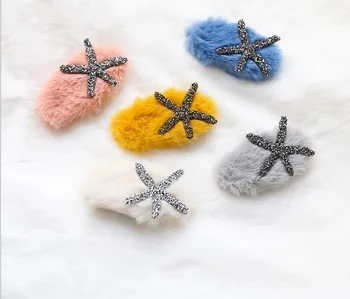 

New Fashion Rhinestone Pearl plush Starfish Hairpin For girl wild Korean lamb hair clip bangs clip Hair Clips Headpiece Hair St