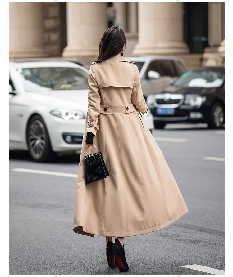High quality windbreaker female Korean autumn new women's waist slimming windbreaker over the knee coats slim long coat women's