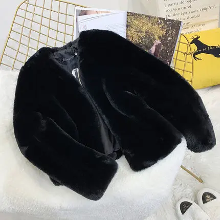 Шуба женская короткая параграф осень зима мода новая круглая шея с длинным рукавом имитация кролика шубка на меху Топ H00879