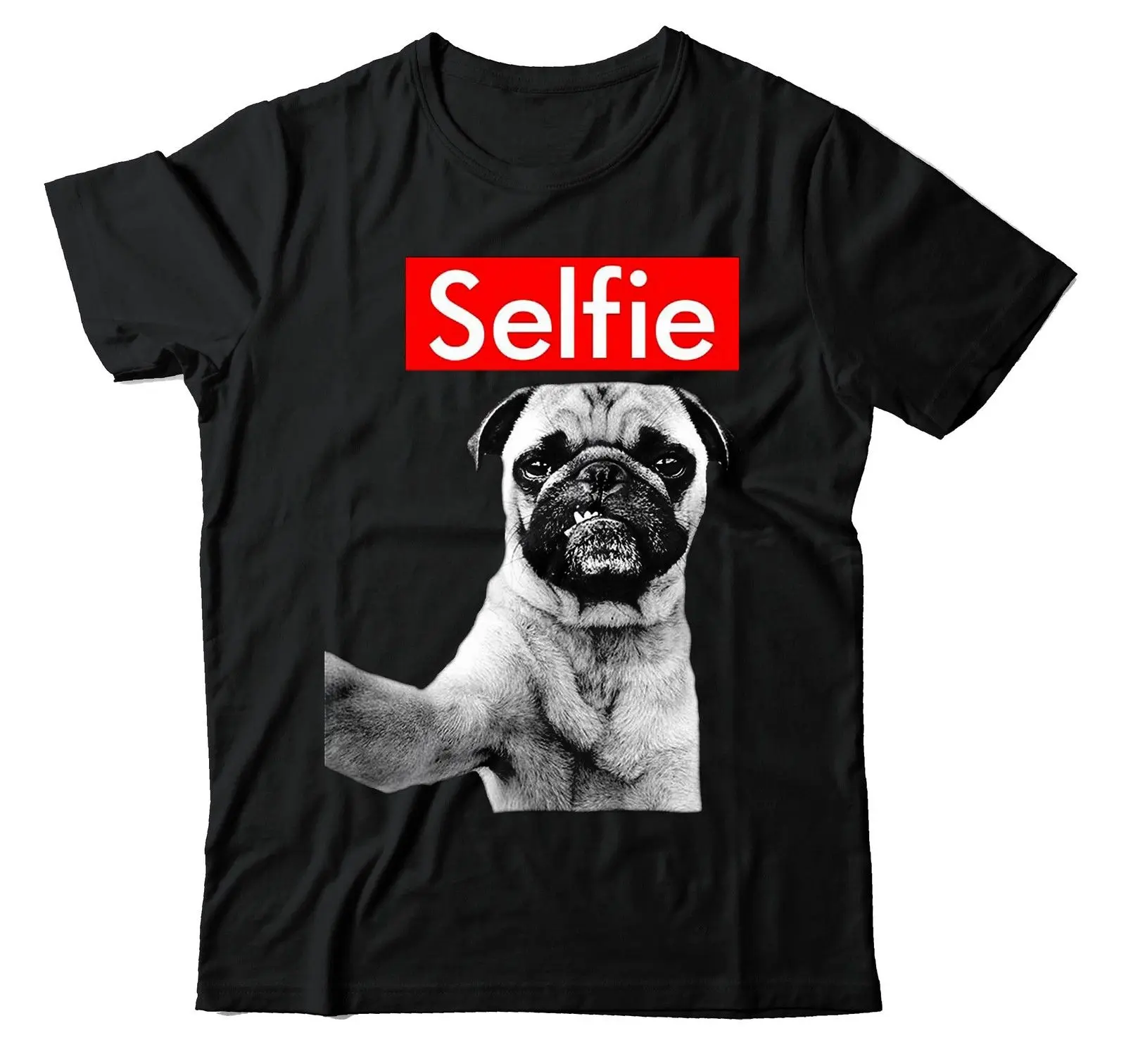 Мопс SELFIE MUGSHOT забавная собака мопс унисекс черная футболка топы оптом на заказ