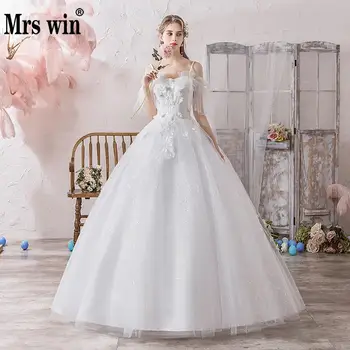 

Wedding Dress 2020 The Brdial Sexy Spaghetti Straps Floor-length Lace Up Ball Gown Princess Lace Appliques Wedding Gowns Hs776