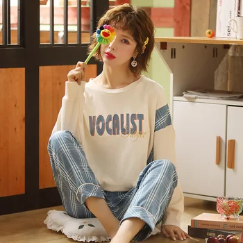 

WOMEN'S Pajamas 2020 Spring And Summer New Style Full Cotton Long Sleeve Trousers Korean-style Cute Set Autumn WOMEN'S Home Clot
