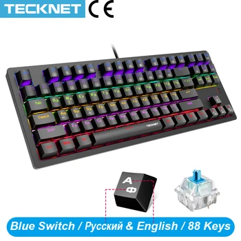 

TECKNET Mechanical Gaming Keyboards Russian / US Sticker Blue-Switch 88 Keys LED Keyboard Mechanical For Tablet Desktop