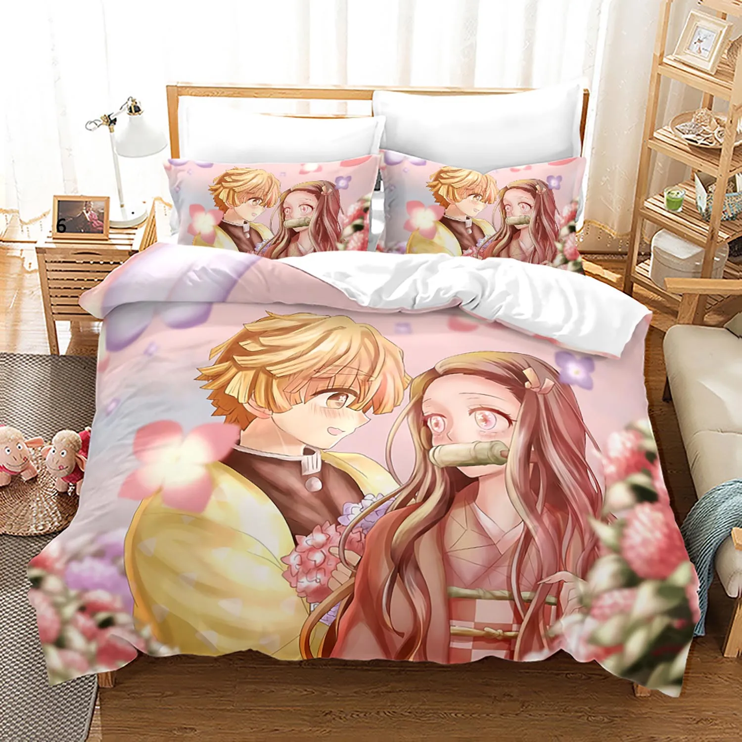 Demon Slayer Bedding Set Single Twin Full Queen King Size Demon Slayer Bed Set Children Kid Bedroom Duvetcover Sets 3D Print 025