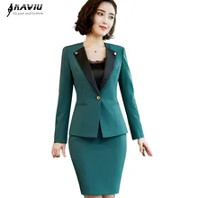 Профессиональные женские новые модные юбочные костюмы темперамент Бизнес Тонкий длинный рукав Блейзер и юбка офисная Дамская рабочая одежда зеленый