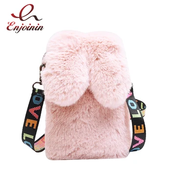 

Funny Plush Rabbit Ears Printed Shoulder Strap Mobile Phone Bag Fashion Ladies Messenger Bag Ladies Shoulder Bag Ladies Purses