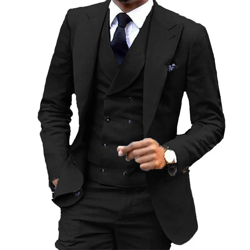 Black Groom Tuxedos Notch Lapel Slim Fit Groomsmen Wedding Suits 3 Pieces Excellent Man Blazer (Jacket+Pants+Vest)