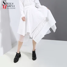 Новинка, женская Стильная однотонная белая длинная юбка трапециевидной формы, эластичная кружевная юбка с высоким подъемом, женская повседневная одежда, юбка длиной до икры, стиль 5885