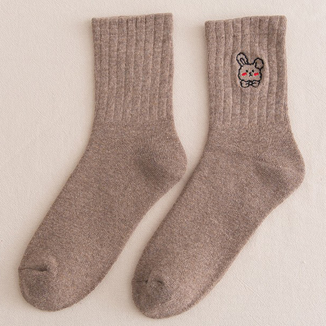 Rabbit Printed Crew Socks Women Lolita Harajuku Thick Winter Warm Floor Plush Socks Japanese Fashion Cartoon Funny Sock