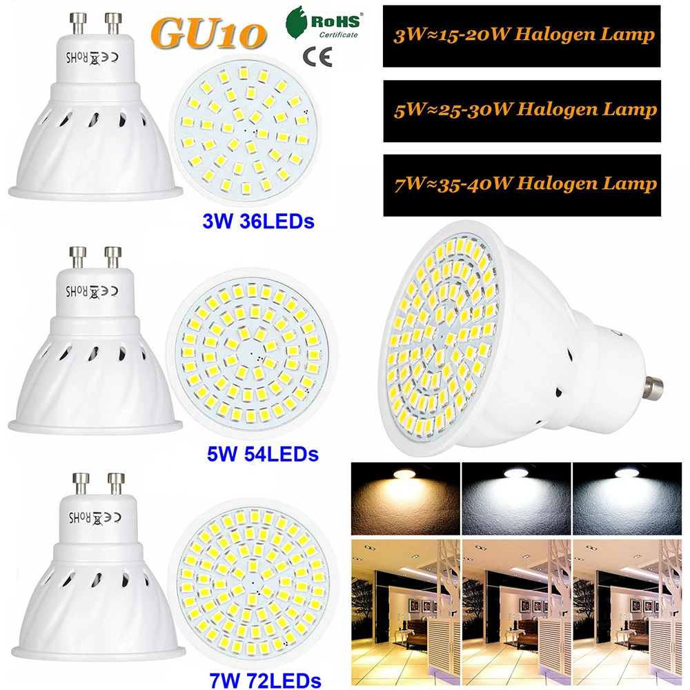 

Sale AC/DC12V-24V LED GU10 Light Bulbs 3W/5W/7W GU10 LED Bulb Spotlight Warm Cold Lamp Bulb Energy Saving Lighting for Home D30