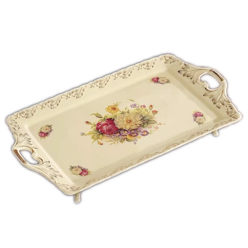 Yolife Pocelain Serving Plate Desktop Combination Storage Tray with Golden Rim Party Tray Cake Fruit Stand for Home Decoration 5
