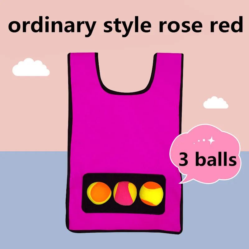Ball Throwing Children Kids Outdoor Fun Sports Toy Game Props Vest Sticky Jersey Vest Game Vest Waistcoat With Sticky - Color: 3 balls rose red