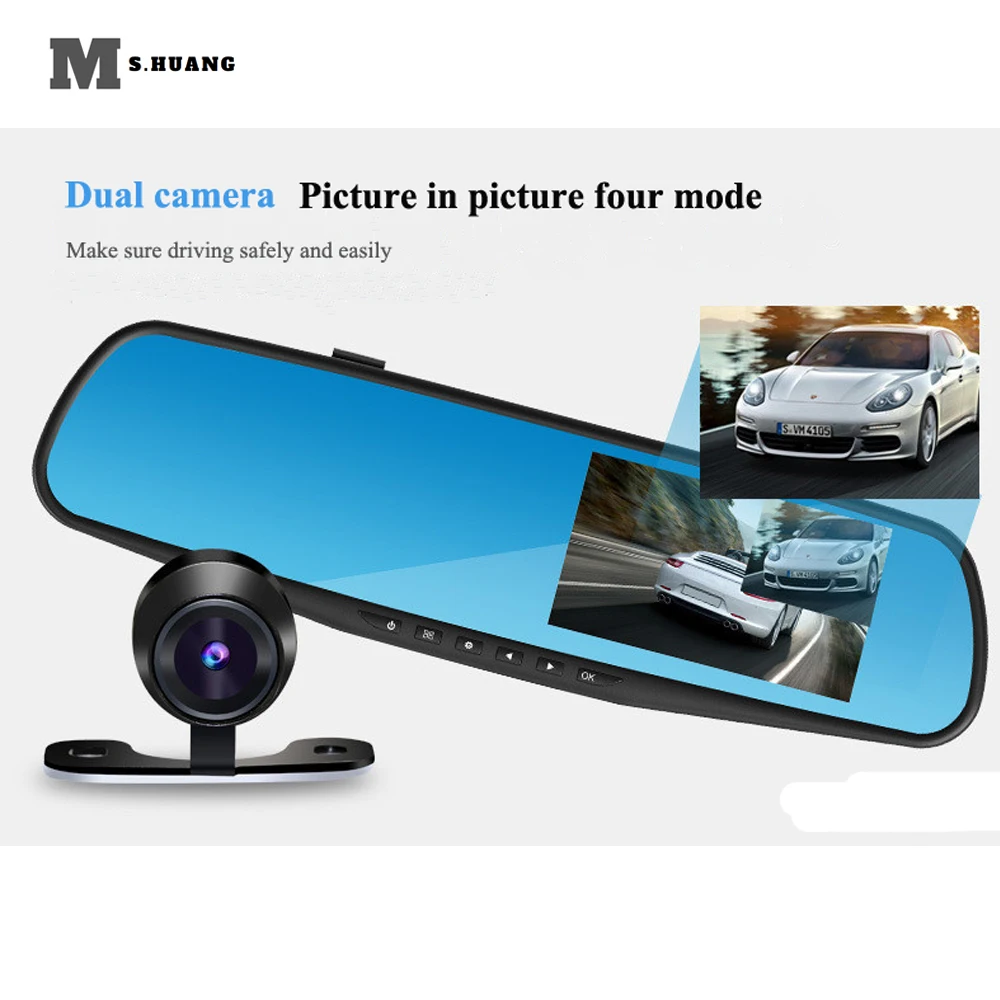 Автомобильный видеорегистратор Dash camera 4 3 ''камера заднего вида Dual Len HD 1080P