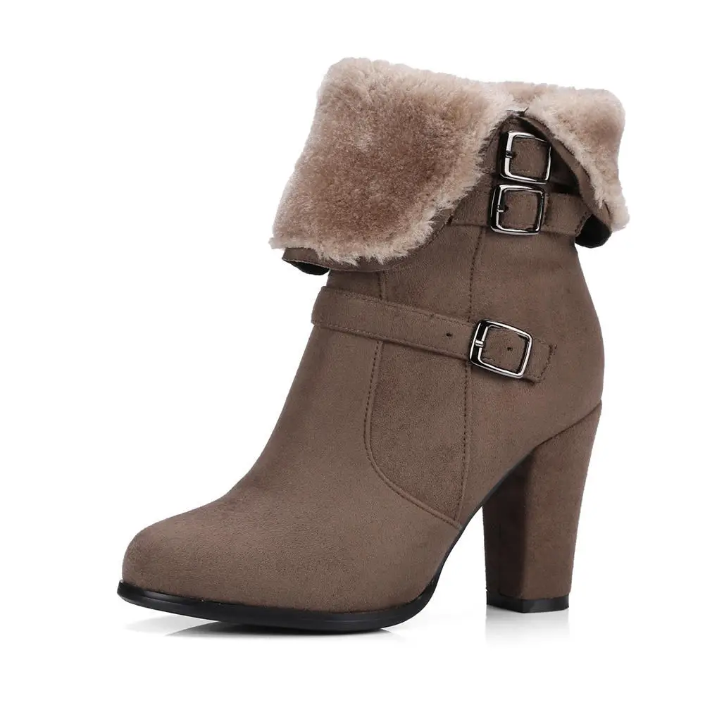 Karinluna/ г., Наивысшее качество, пикантная русская зимняя теплая плюшевая обувь на высоком каблуке, большие размеры 43 женские ботинки женские ботильоны женские - Цвет: khaki