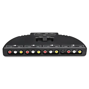 

High Quality 4 Ports AV Composite RCA Selector Box Switch Splitter With Cable Cord Plug