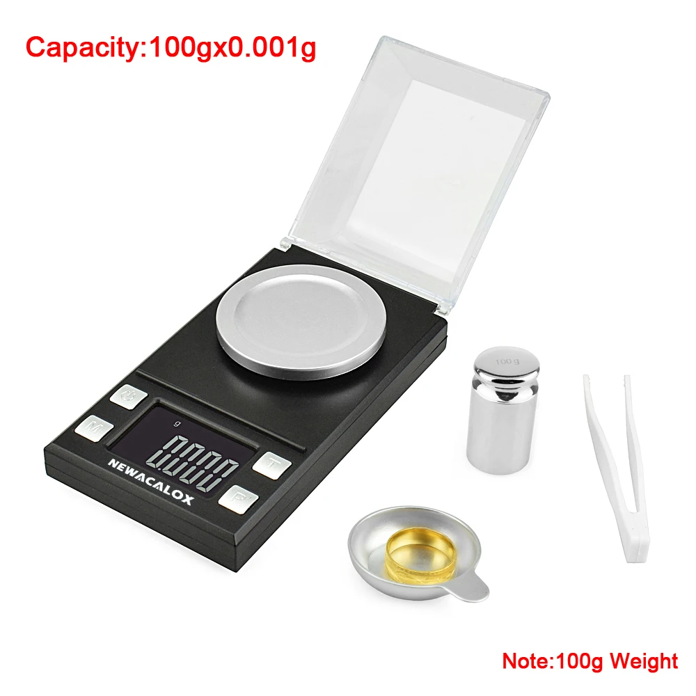 NEWACALOX 50 г/100 г высокоточные весы 0,001 г Мини лабораторные весы портативные для использования в медицине электронные весы цифровые ювелирные весы - Цвет: 100g Jewelry Scales