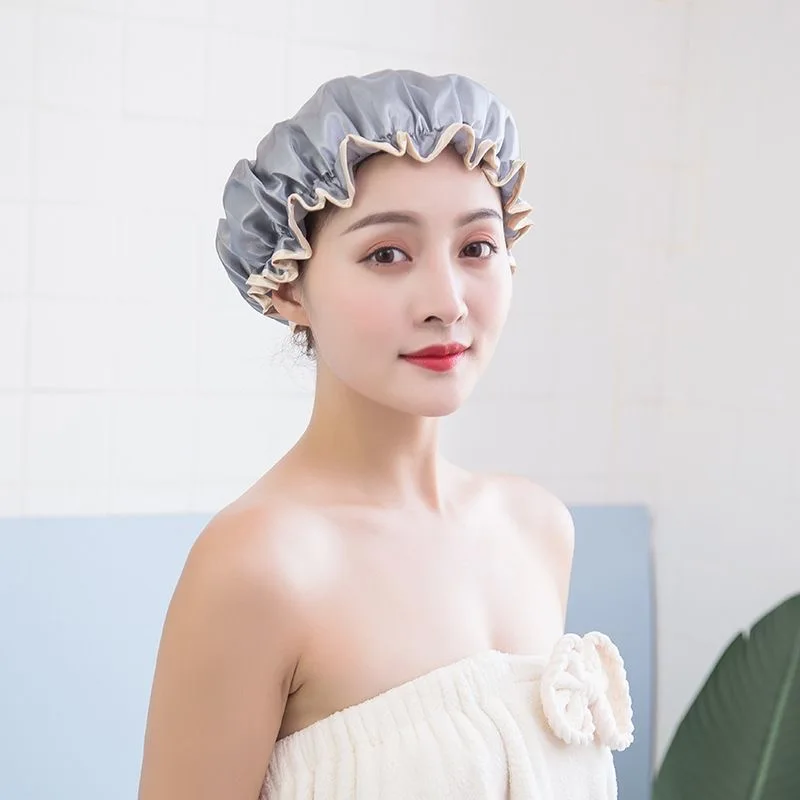 

Double-layer Thickened Waterproof Adult Women's Shower Cap Kitchen Hat Dustproof and Lampblack Caps Shampoo Bath Shower Cap