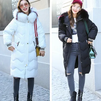 

Winter White Duck Down Female Jacket Loose Fashion Multicolor Fox Fur Collar Parka Women's Clothing Camperas Mujer KJ452