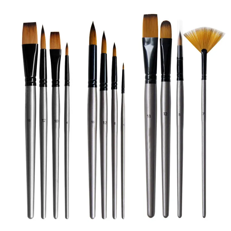 

Oil Painting Brushes Silver Art Paint Brush Watercolor Paint Pen Aluminum Tube 4Pcs Wooden Handle Nylon Hair Art Supplies